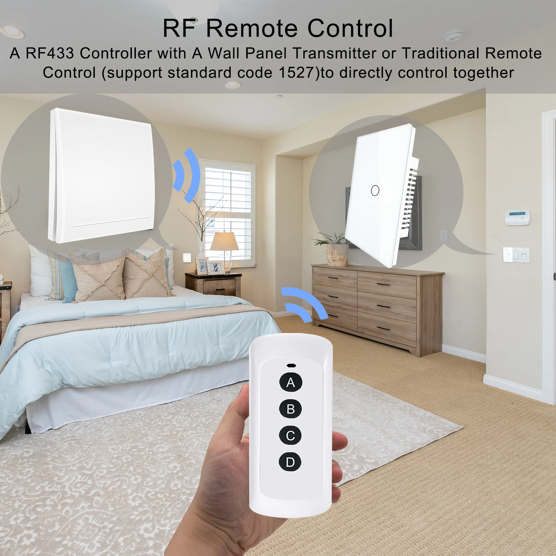 Smart Wifi Touch Switch No Neutral Wire Required Smart Home RF433 Tuya App Wireless Remote Light Switch US170-240V Support Alexa