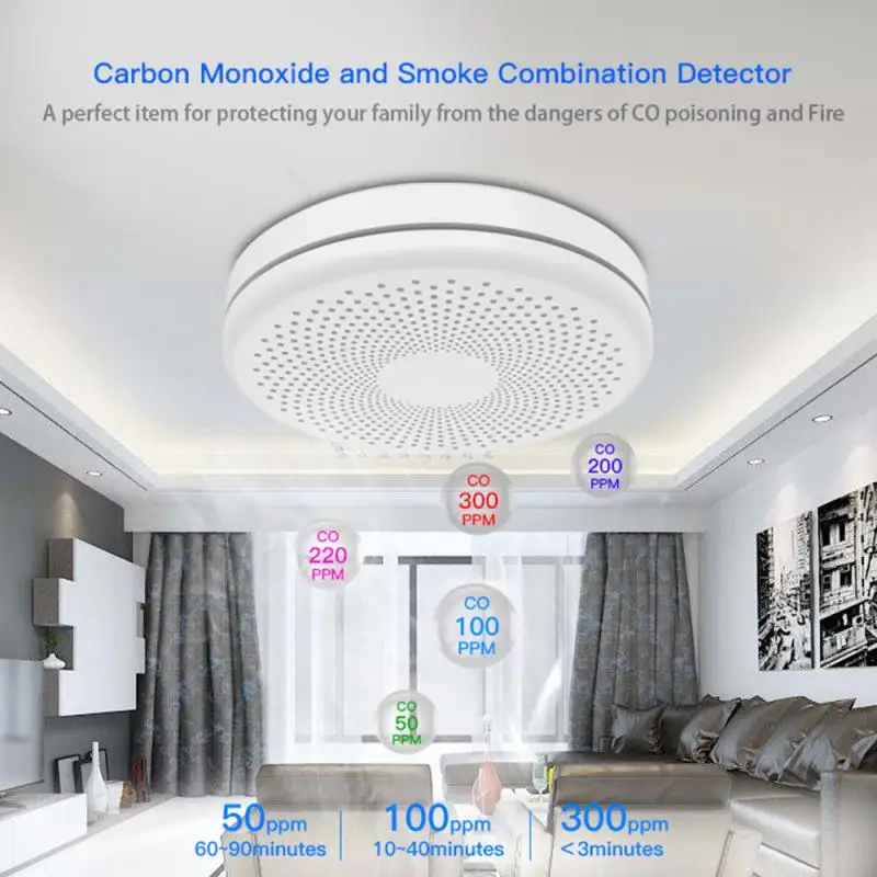 smart wifi smoke carbon monoxide sensor detection independent smoke home fire detector smoke alarm sensor security system free global shipping