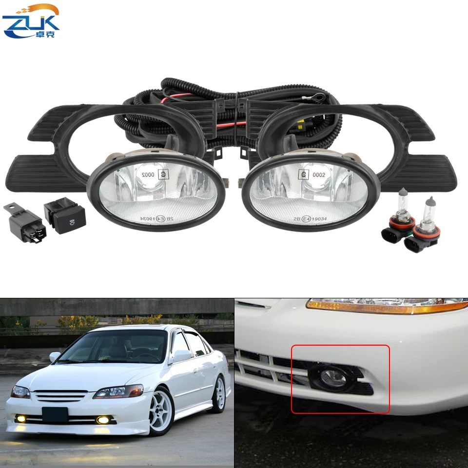 ZUK Additional Fog Light Fog Lamp Set For HONDA ACCORD 1998-2002 3.0L Car Modified Foglight Kit With Bulbs Cables Switch Relay