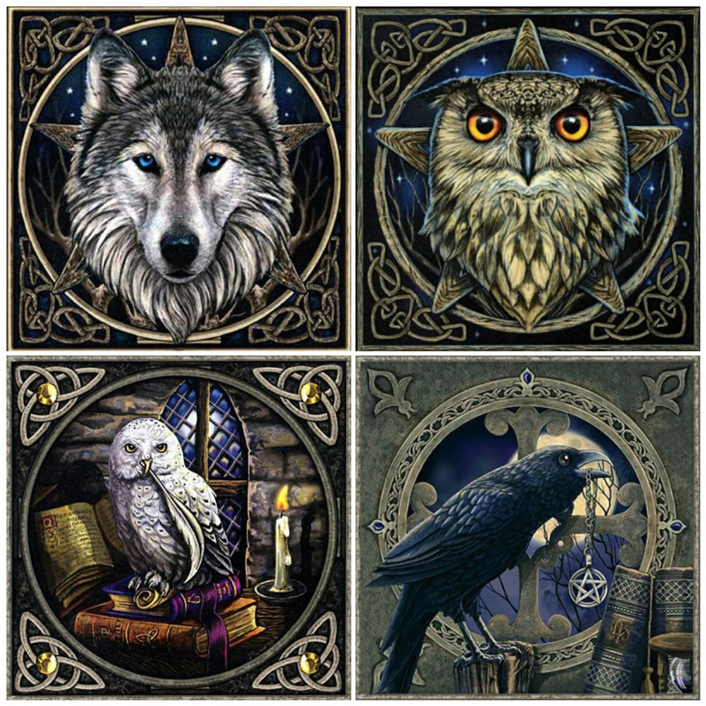 

Diamond Painting Full Drill Square/Round Wolf Diamond Embroidery Animal Owl Picture of Rhinestones Mosaic Needlework Wall Decor