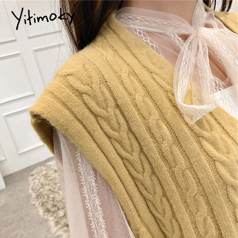 Кашемировый вязаный жилет пуловер Осень Зима без рукавов 2019 свитер женский pull femme