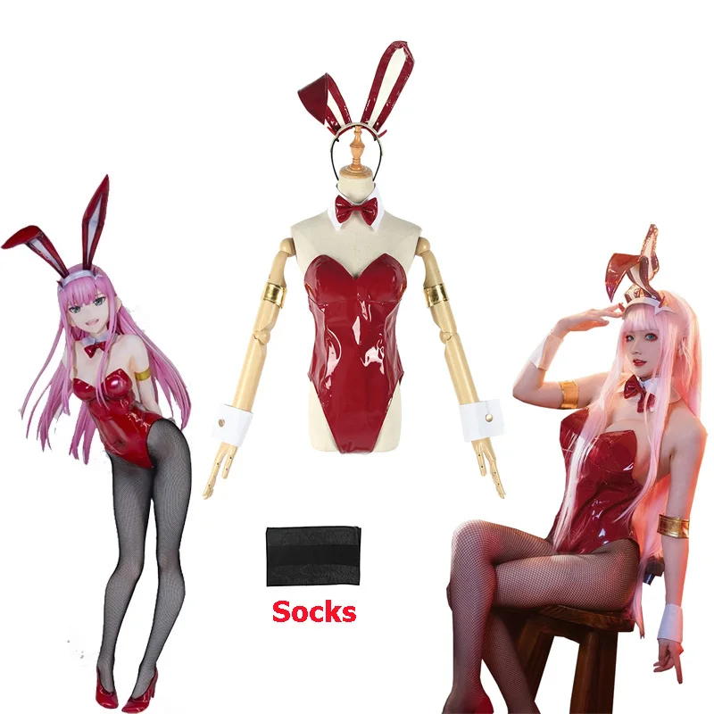 

Костюм для косплея любимой в Фране Zero Two Bunny Girl, костюм для косплея 02, сексуальный женский комбинезон, красный кожаный костюм на Хэллоуин