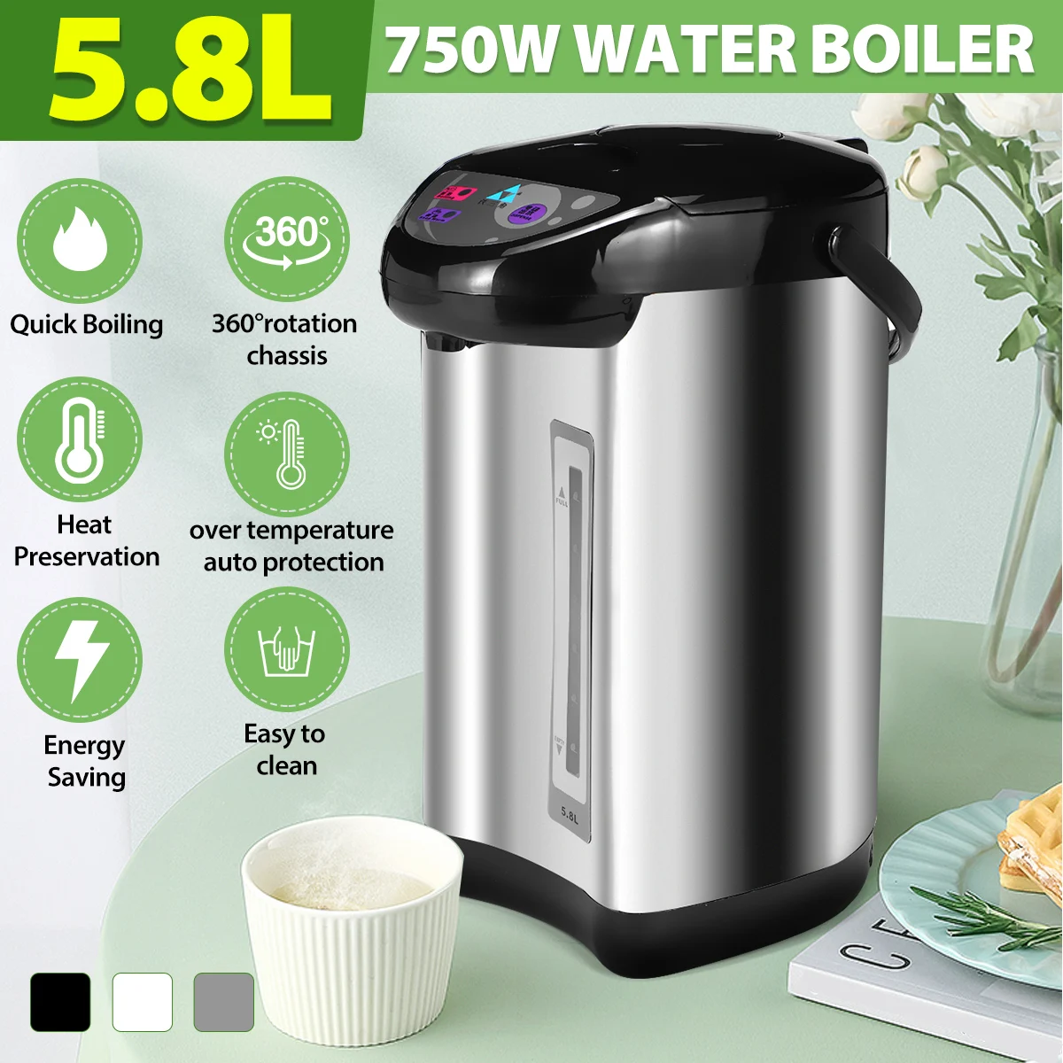 

Household stainless steel electric kettle, 220 V microcomputer controlled water dispenser, 5.8 L