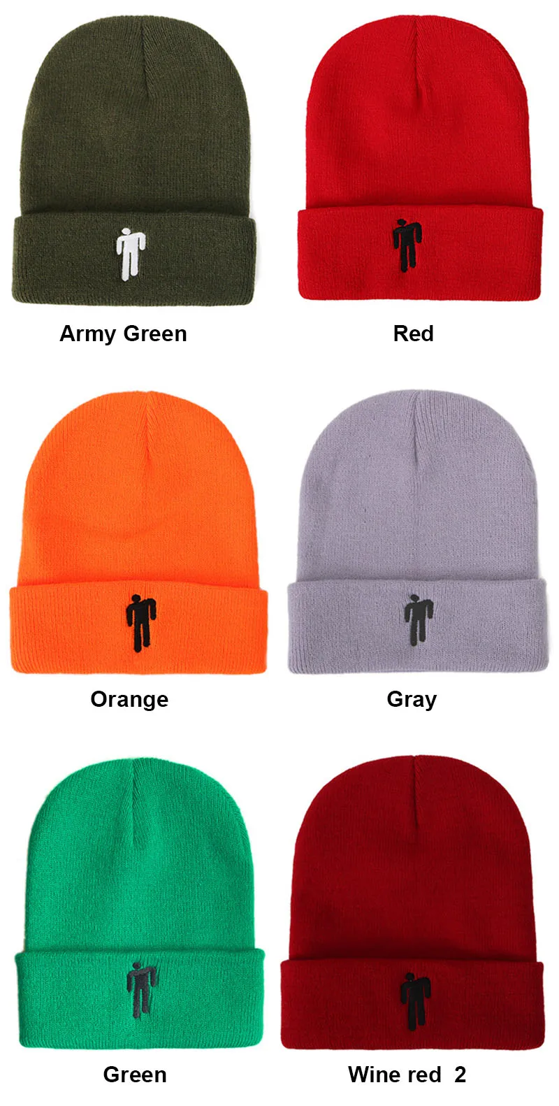 Зимняя однотонная вязаная шапка Billie Eilish Beanie, Повседневная Хип-хоп шляпы для мальчиков и девочек, шапка 19 цветная ткань, аксессуары, теплые шапки