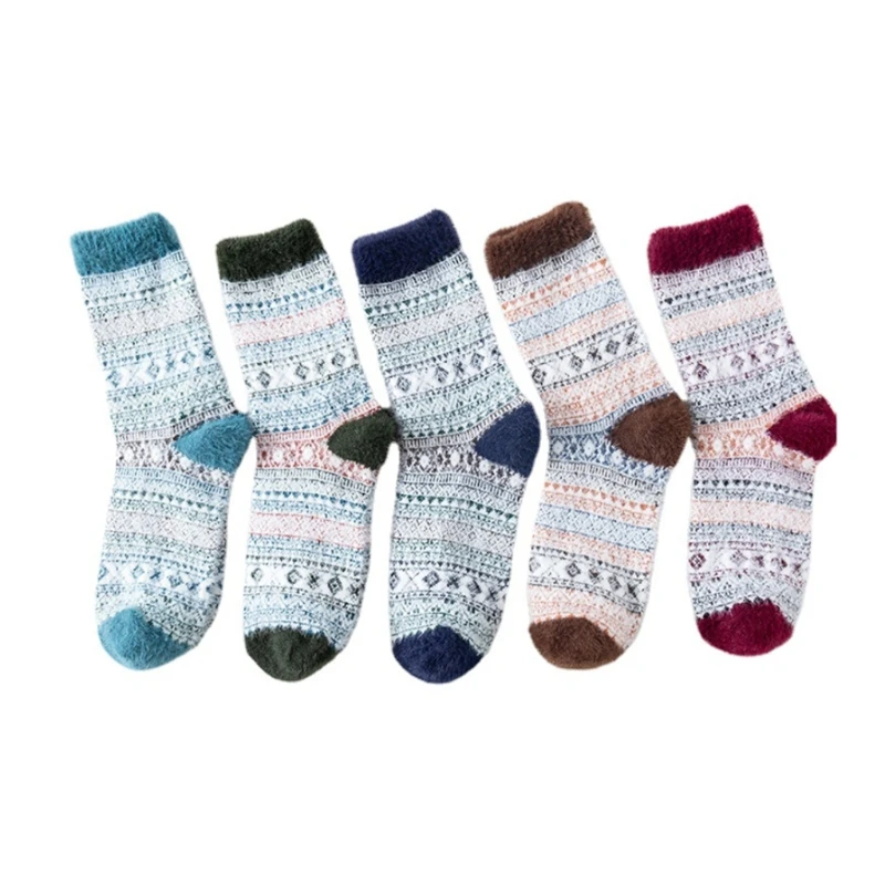 

Мужские зимние теплые трикотажные пушистые короткие носки в этническом стиле Разноцветные геометрические узоры из искусственного меха те...