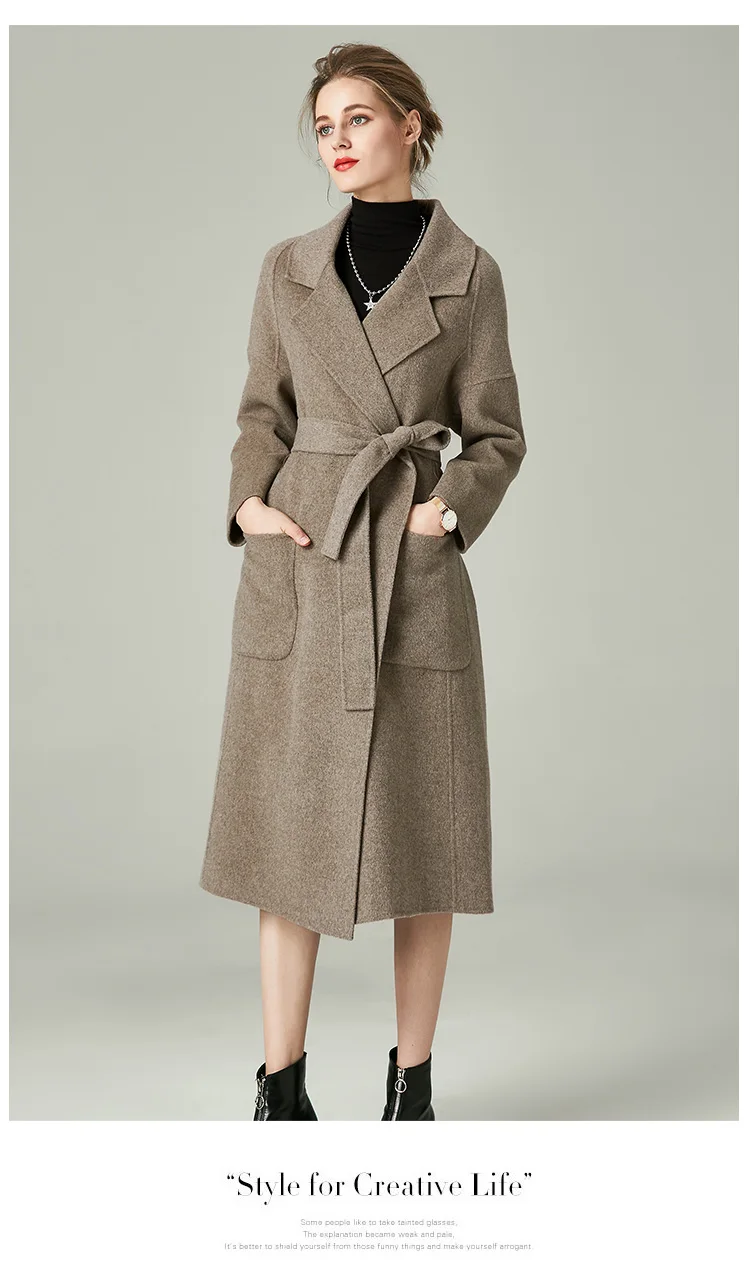 Женское кашемировое длинное пальто с двойным лицом женский шерстяной Тренч