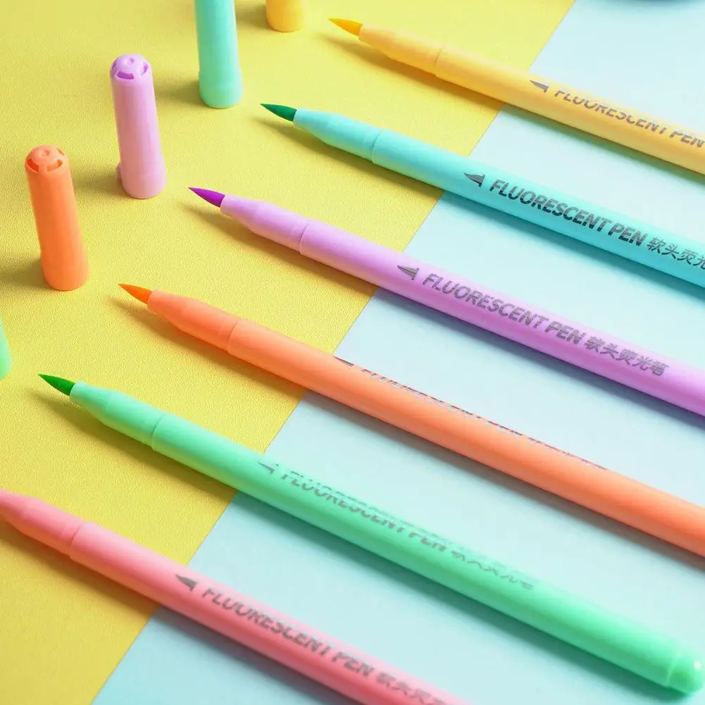 

6pcs Soft Head Highlighter Pen Set Markers Diy School Supplies Stationery Office Supplies Macaron Color