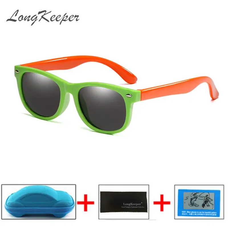 Green Orange Поляризационные детские солнцезащитные очки longkeader для мальчиков и девочек, небьющиеся Защитные солнцезащитные очки TR90 UV400 очки с коробками - Цвет линз: Green Orange