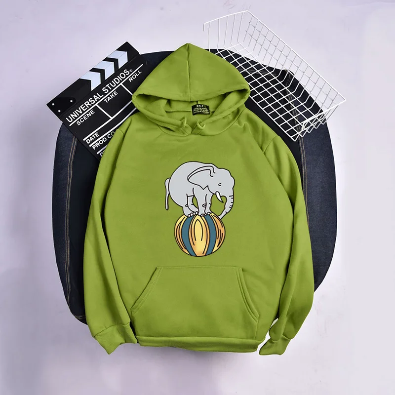 

Autumn And Winter Harajuku Style Sweatshirt Kawaii Cartoons Elephant Play Ball Print Pattern Fleece Japan Korean Women Hoodies