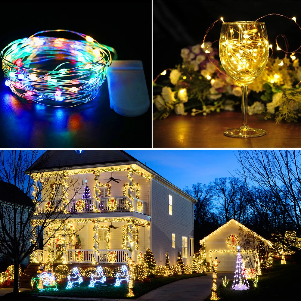 Светодиодный мини светильник 2 м 20 светодиодов 8 цветов серебристый медный