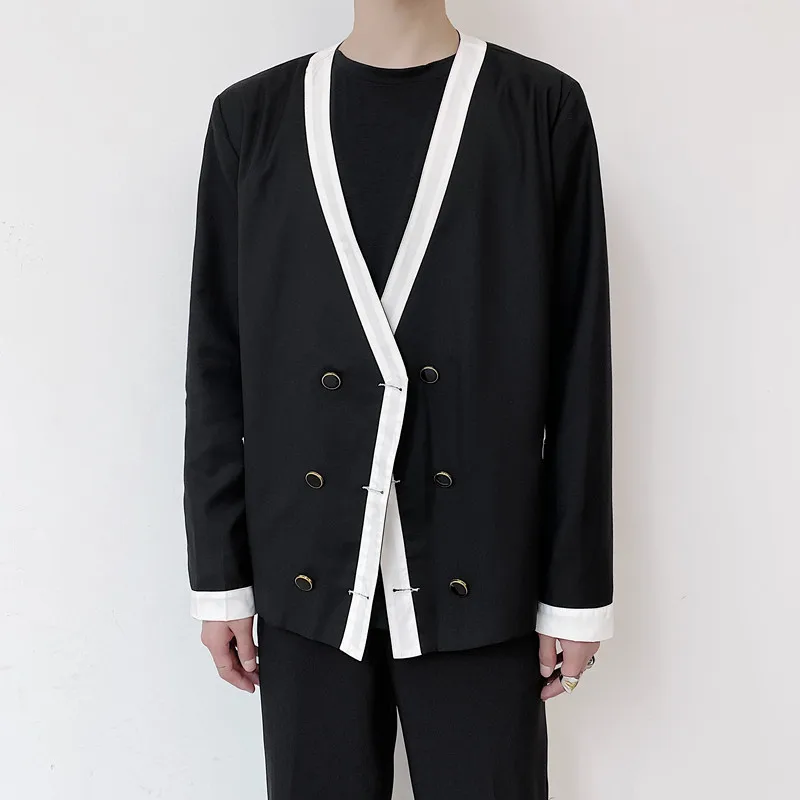 Мужской двубортный пиджак с V-образным вырезом свободного покроя | Мужская одежда