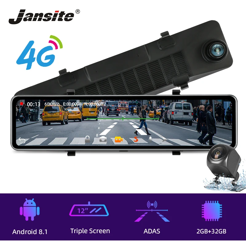 Jansite 2G + 32G Android зеркало заднего вида видеорегистратор 1080P Автомобильный камера с