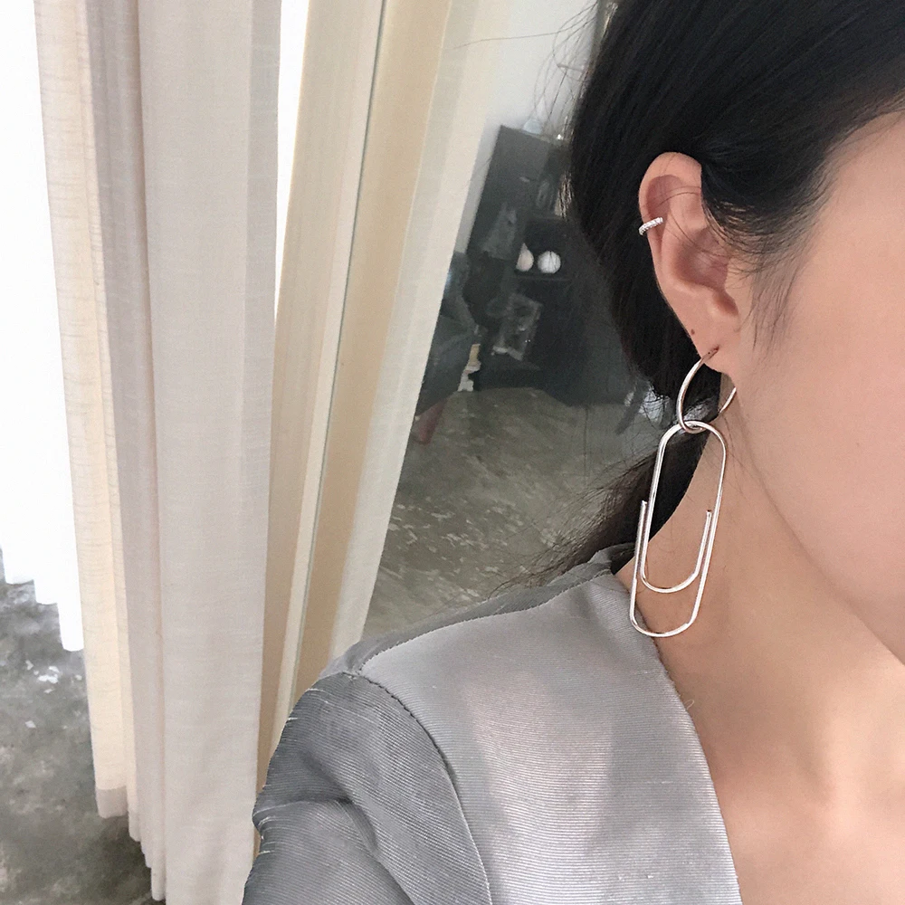 Женские серьги кольца HUANZHI круглые с геометрическим узором вечерние ювелирные