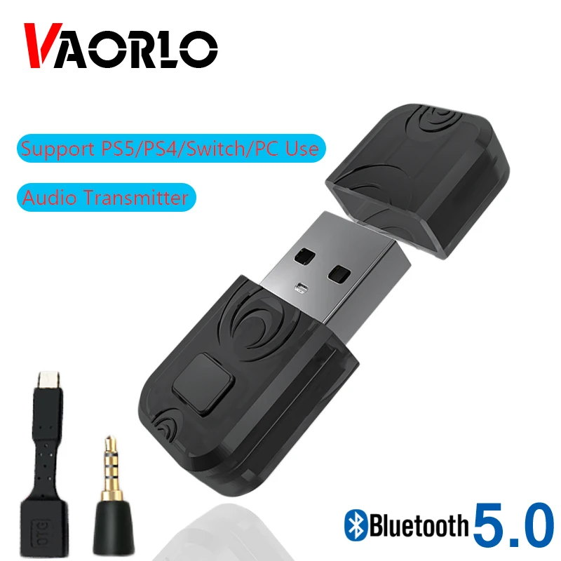 

VAORLO Wireless Audio Transmitter Dongle For PS5/PS4/PC/Switch Support Earphone Speaker Wireless Bluetooth Audio Transmitter
