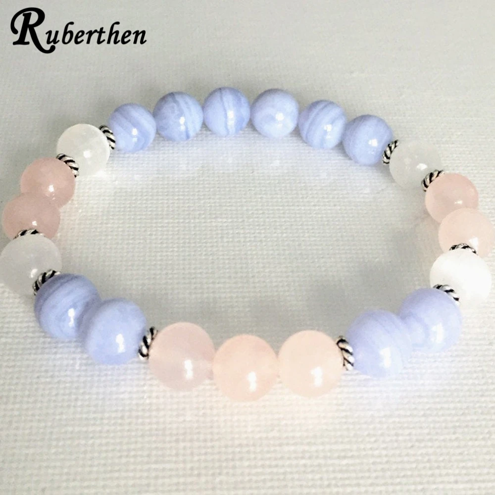 Ruberthen класса ААА синие кружевные Агаты браслет для женщин кристалл лунного камня