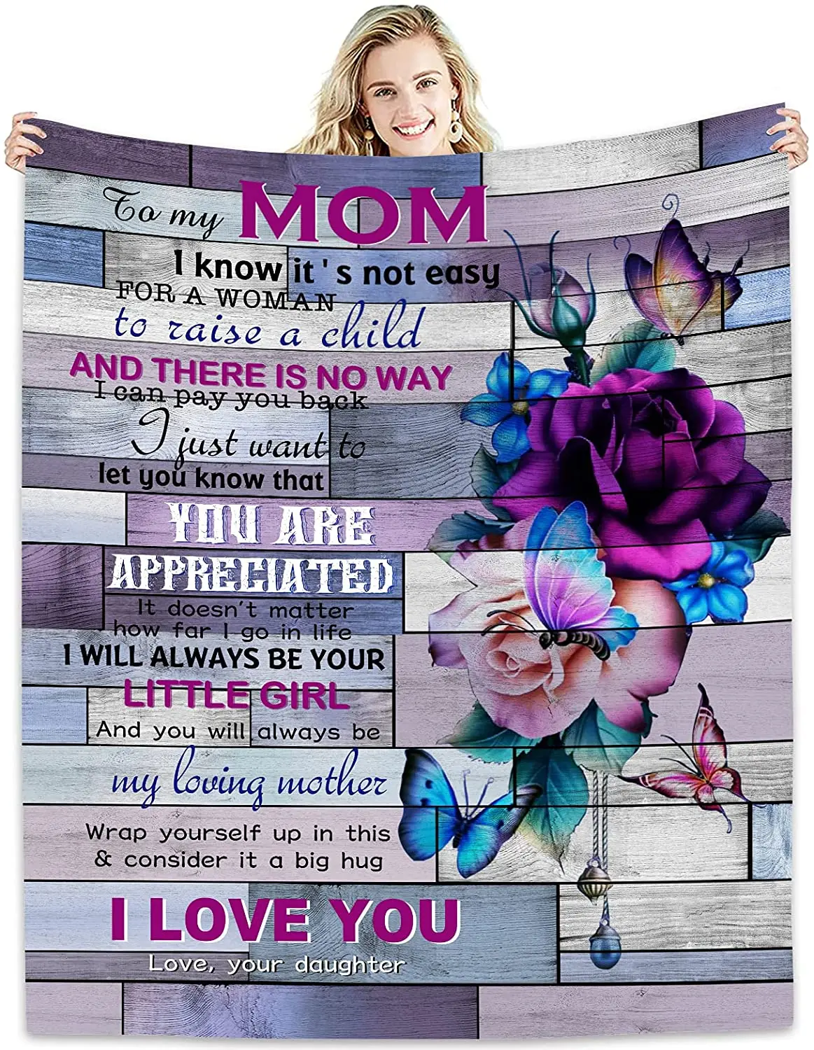 

to My Mom Blanket Flower Butterfly Ultra-Soft Micro Fleece Throw Blankets from Daughter Son Gift Birthdays Bed Sofa Travel Warm