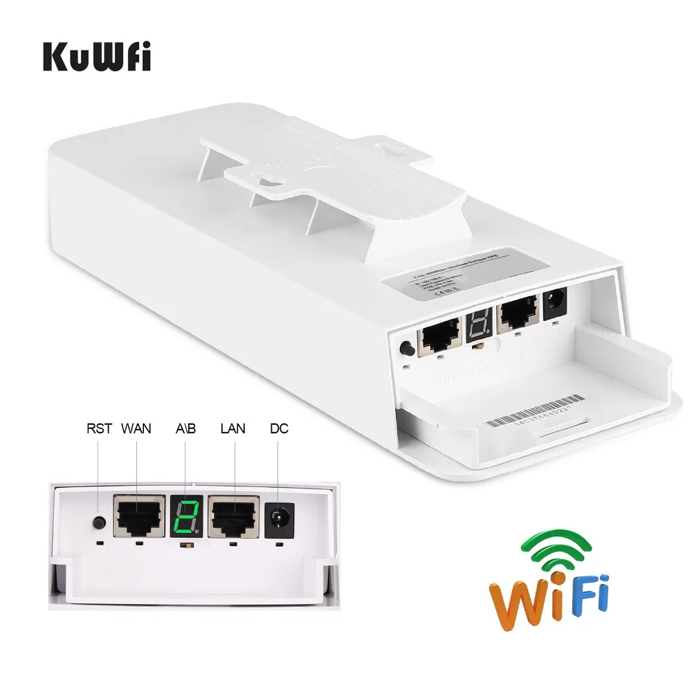 KuWfi Беспроводной маршрутизатор 300 Мбит / с 2.4G Открытый и закрытый маршрутизатор CPE 1-3 км Беспроводной ретранслятор Wi-Fi Wifi Bridge Extender Wifi