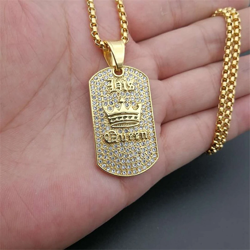

Cute Gold color Crown Army Pendant Hip Hop Jewelry Bijoux Femme 2020 New Fashion 316l Stainless Steel Chain Necklaces For Women