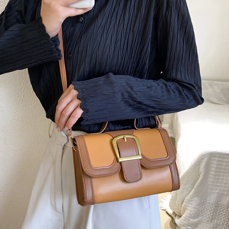 

Mini Square Buckle PU Leather Bag Ladies Luxury Handbag Shoulder Bag Wallet Handbag Mini Messenger Bag Brown