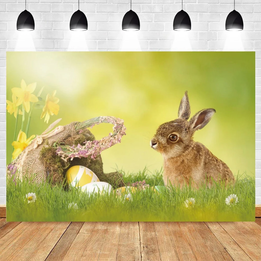 

Spring Easter Backdrop Eggs Rabbit Bunny Flower Floral Grassland Photography Background Party Baby Portrait Photo Booth Banner