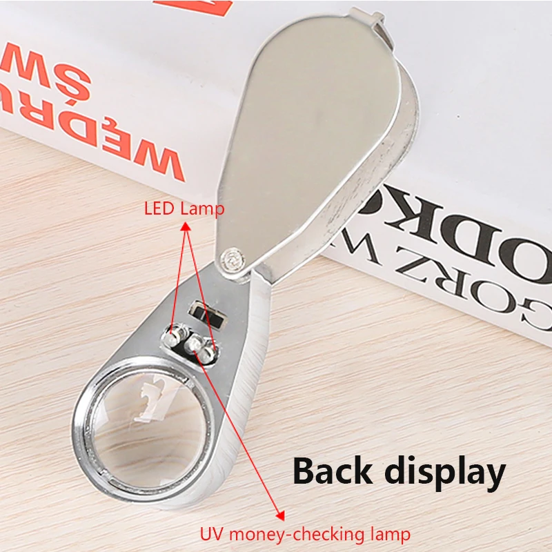 

40X Jeweler LED UV Lens Magnifier with Metal Construction and Optical Glass