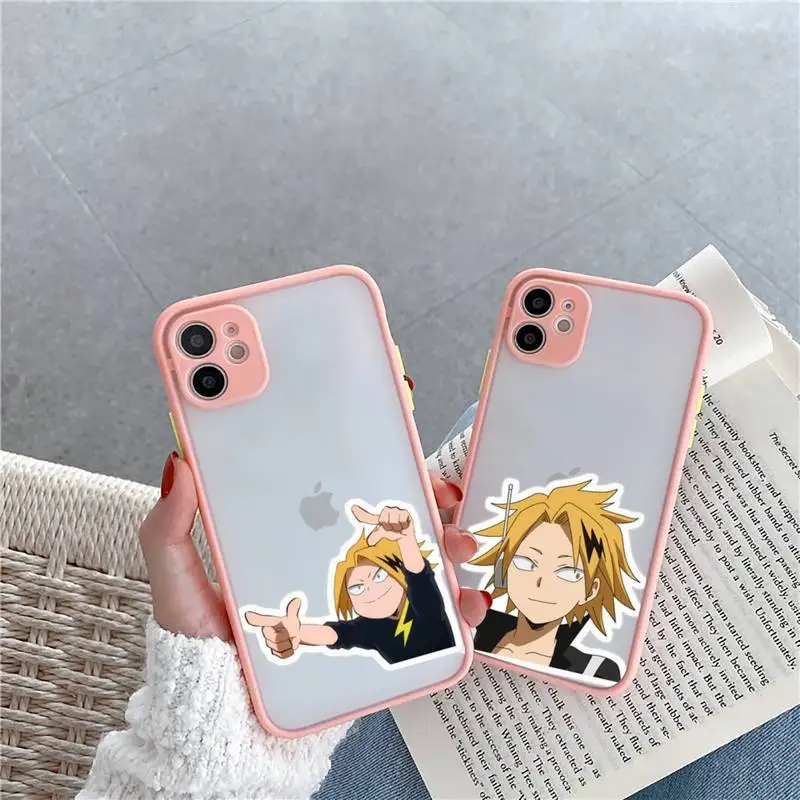 

Denki kaminari Phone Case For iPhone 12 11 Mini Pro XR XS Max 7 8 Plus X Matte transparent Pink Cover