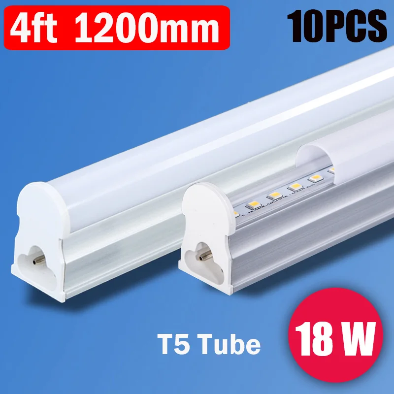 4ft 1200mm 18W 10pcs 120 см светодиодный светильник лампа T5 труба 220 в 60 см 2 фута 4 фута 1200 мм T8 настенная лампа 20 Вт 40 Вт 60 Вт теплый белый холодный белый Трехконтактный светильник - Испускаемый цвет: 4ft 1200mm 18W 10pcs