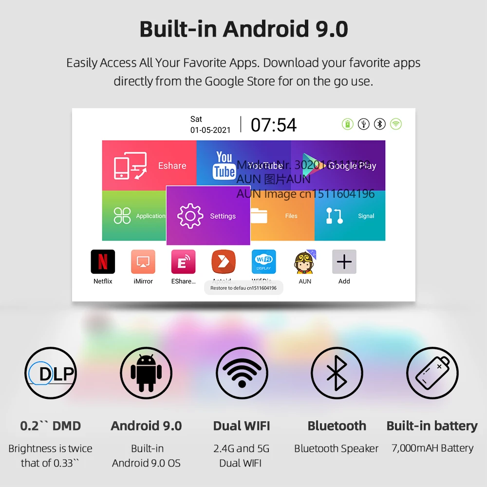 Мини проектор AUN Ubeamer 1 Pro Android 9 аккумулятор DLP Проекторы лазер видеопроектор 4K Wi Fi