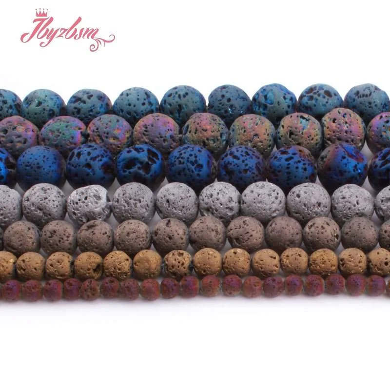 Круглые Бусины Из лавового камня с металлическим покрытием бусины из