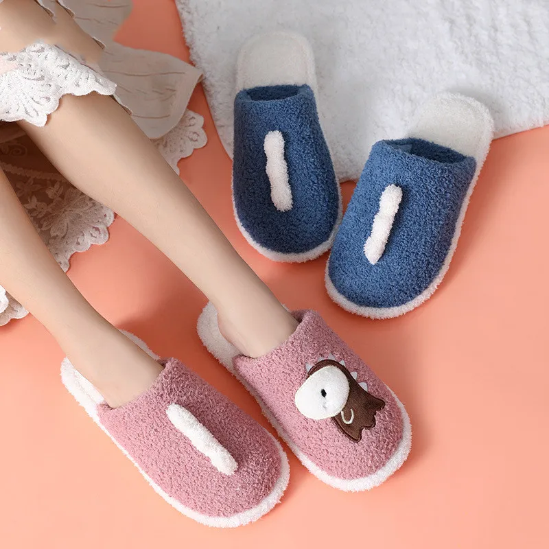 

Women Home Slippers Hairy Cozy Cartoon Soft Fluffy Warm Shoes Couple Floor Slides Christmas Gift Short Plush Cotton Slippers