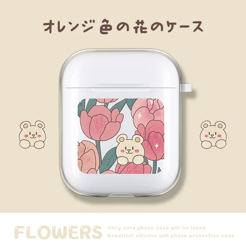 

Чехол для наушников AirPods, мультяшный милый цветочный персиковый чехол для AirPods 2 3 AirPods Pro, мягкий чехол из ТПУ