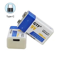 gtf new 9v 1000mah usb charge battery li ion rechargeable battery type c usb for multimeter microphone toy remote control ktv