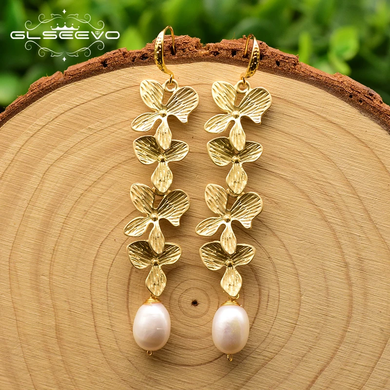 Женские длинные висячие серьги GLSEEVO свадебные с жемчугом и пресной водой подарок