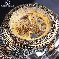 forsining new luxury men mechanical wristwatch skeleton automatic golden watch mens diamond stainless steel waterproof watches
