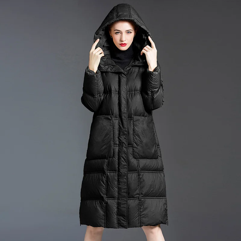 2021 Hooded Women's Loose New Jacket Fashion WARM 90% White Duck Down Thick Zipper