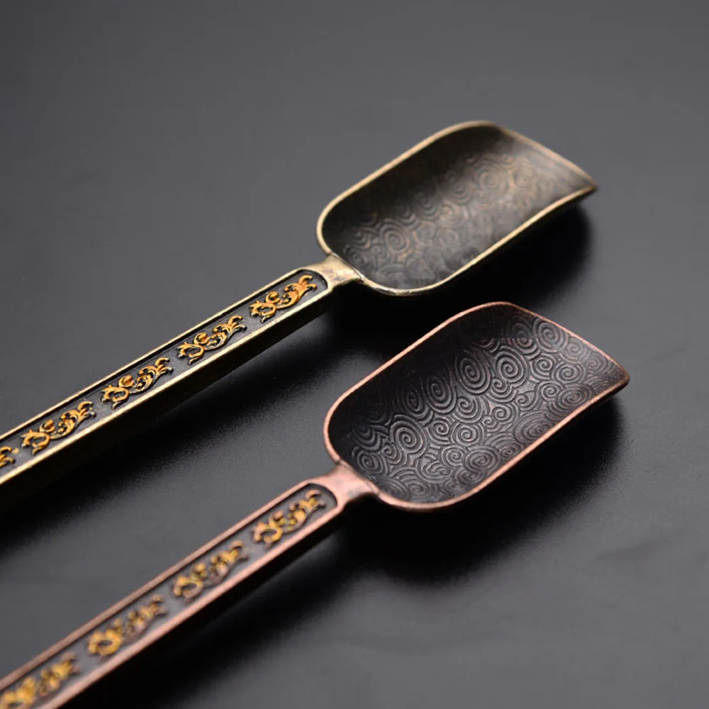 Китайские чайные листья ложки Ретро Медь Совок Ложка чайный лист Chooser держатель