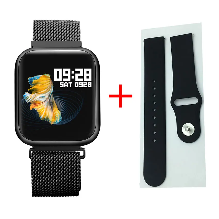 black 2 straps Смарт-часы P80 группа IP68 Водонепроницаемый Полный сенсорный экран динамический пульсометр Монитор артериального давления спортивные часы для здоровья - Цвет: black 2 straps