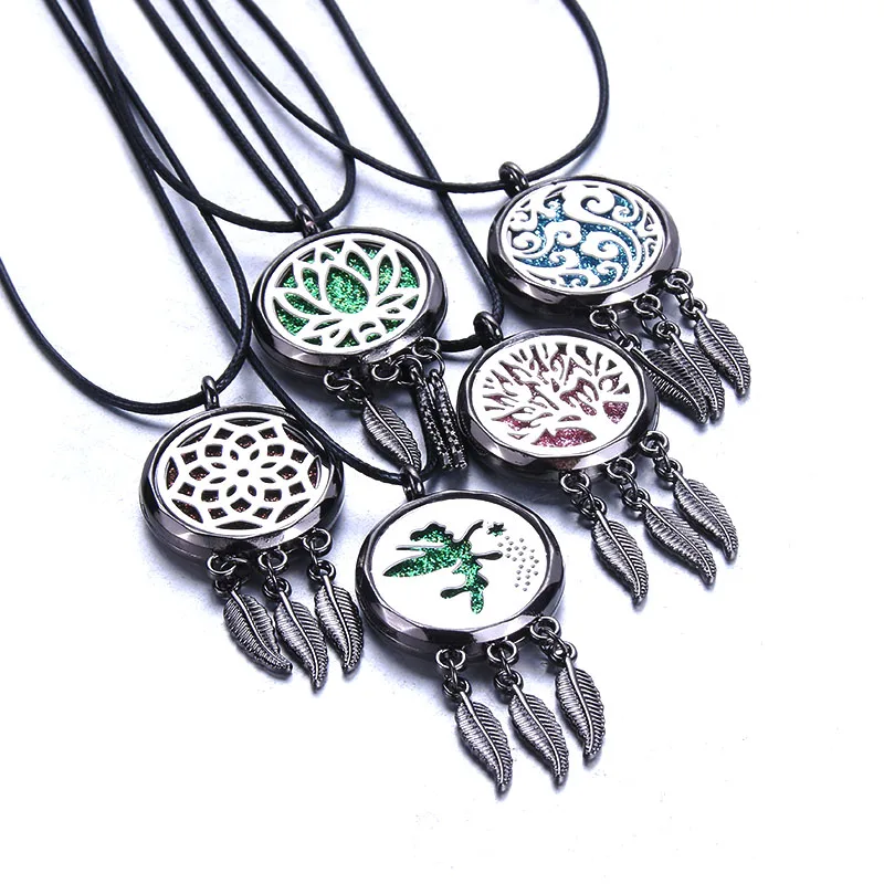 

New black Aroma Diffuser Necklace Aromatherapy Dreamcatcher Open Lockets Pendant Perfume Essential Oil Diffuser Necklace