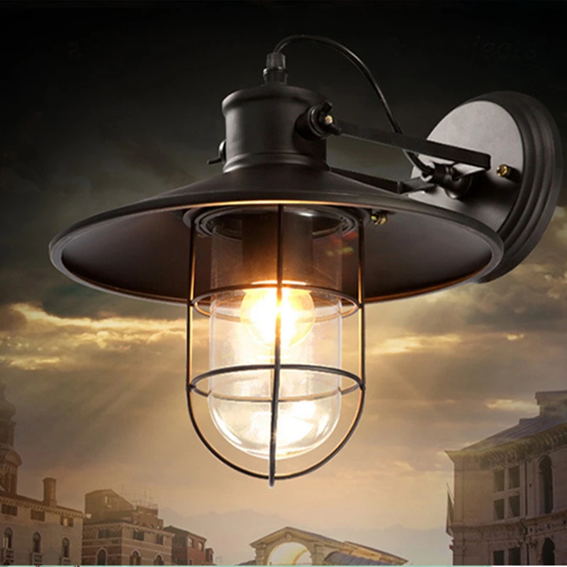 Лофт Декор стекло промышленный Железный Настенный светильник американский