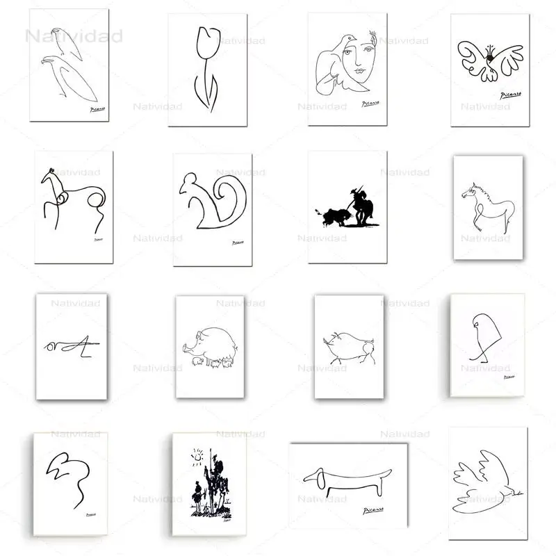 

Minimalist Canvas Painting Pablo Picasso Print Animals Abstract Art One Line Drawings Painting Picture Wall Art Print Home Decor