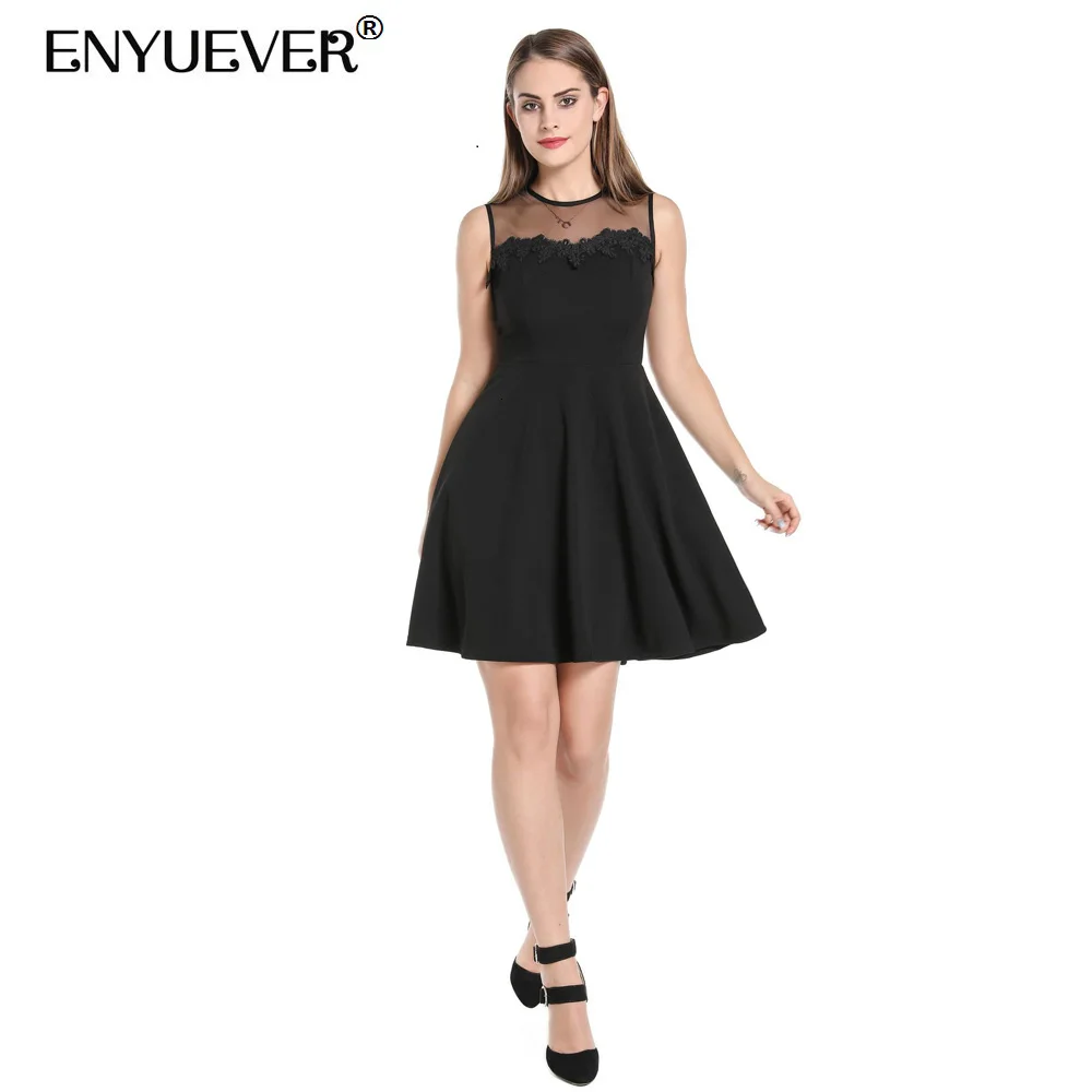 

Enyuever Сексуальное Черное Мини платье для женщин; Сезон лето; Одежда с цветами; Детская одежда из ткани-сеточки прозрачная Лоскутная без рукав...