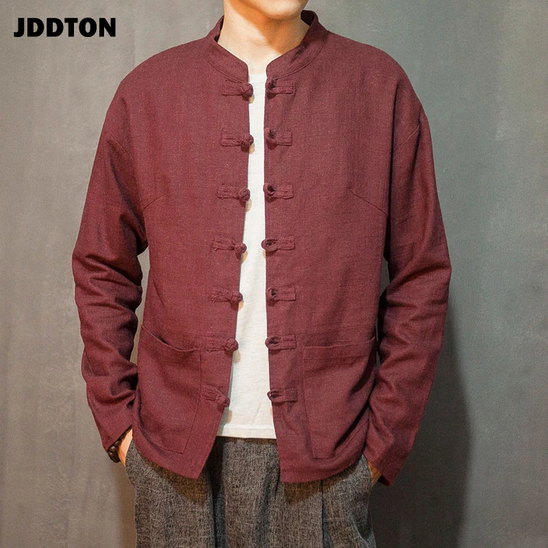 Мужское льняное кимоно JDDTON Свободный кардиган из хлопка традиционная винтажная