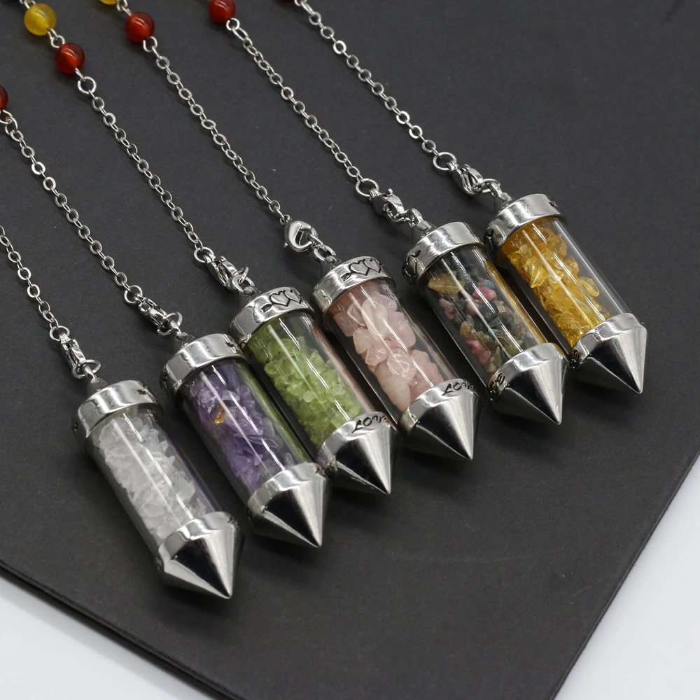 

New Natural Stone Keychains Charms Seven Chakras Stone Wishing Bottle Key Chains for Women Jewerly Party Gift Length 26cm