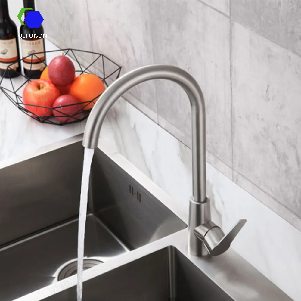 Кухонный смеситель для раковины из нержавеющей стали QCFOISON горячей и холодной