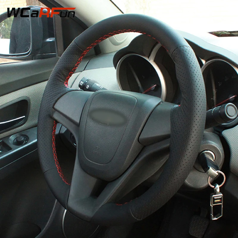 WCaRFun ручной работы черный чехол на руль из искусственной кожи для Chevrolet Cruze 2009-2014