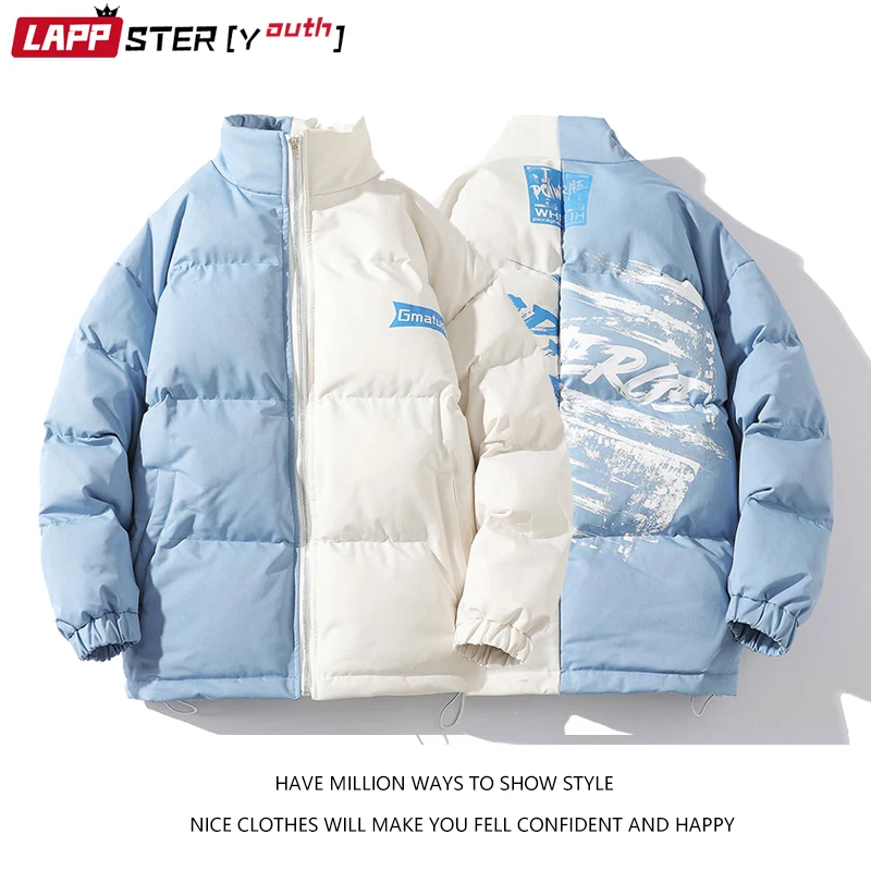

LAPPSTER-Youth Men Patchwork Letter Winter Coat 2022 Mens Korean Fashion Puffer Jacket Parkas Male Cotton Casual Bubble Coat 4XL