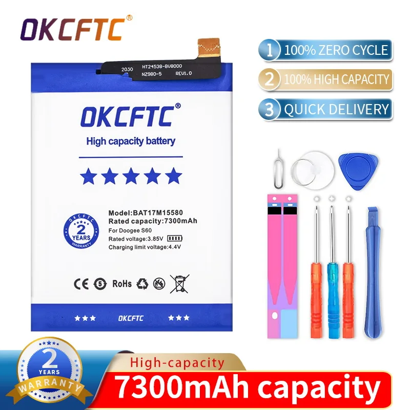 Оригинальный аккумулятор OKCFTC Для DOOGEE S60 BAT17M15580 и BAT17S605580 запасные части 7300 мАч
