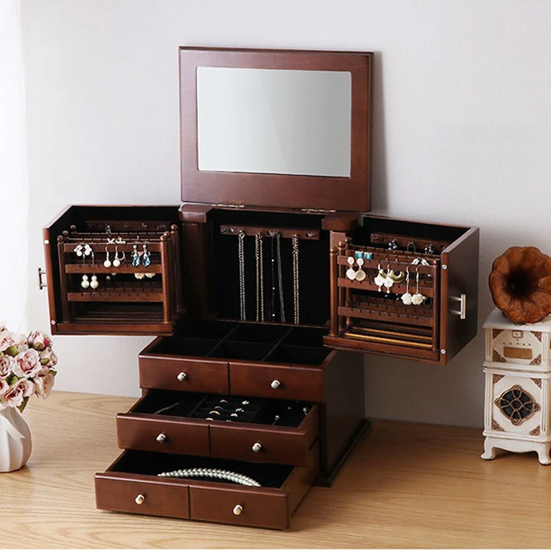 Многослойные ящики из твердой древесины для хранения ювелирных изделий большой