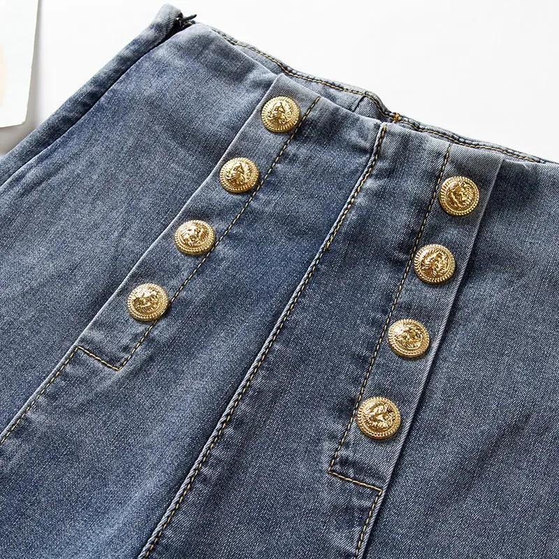 Женские джинсовые шорты с завышенной талией эластичные трапециевидные в