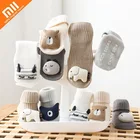 Xiaomi, 3 пары в упаковке; Хлопковые носки для маленьких девочек осенне-зимнего термобелья с веревкой и мультяшным рисунком, для младенцев, для новорожденных, детские носки с принтом в виде животных, носки для маленьких мальчиков носки нескользящие носки-Тапочки